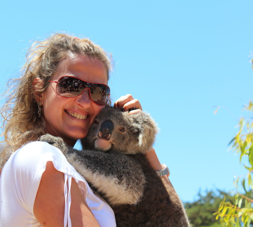 Cuddling a koala
