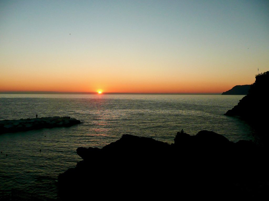 Perfect time to have an Aperitivo - at sunset on the Mediterranean sea, in the Cinque Terre